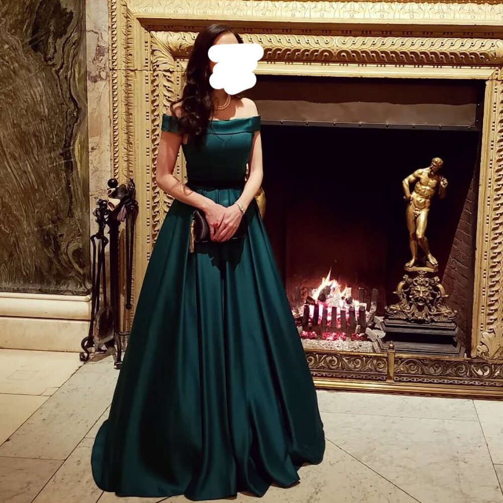 Green off the shoulder ball gown - Leena for Mac Duggal
